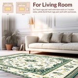 Ultra Soft Area Rug, Non Slip, Stain Resistant, Washable Area Rugs for Living Room, Bedroom, Non Slip Hallway Runner Beige/Green(Ivory)