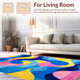Ultra Soft Area Rug, Non Slip, Stain Resistant, Washable Area Rugs for Living Room, Bedroom, Rustic Multi-Hued Textural Elements(Blue)