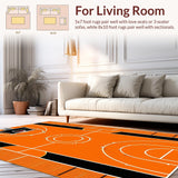 Ultra Soft Area Rug, Non Slip, Stain Resistant, Washable Area Rugs for Living Room, Bedroom, Playful Kids' Basketball Theme Decor(Orange)