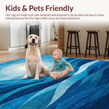 Ultra Soft Area Rug, Non Slip, Stain Resistant, Washable Area Rugs for Living Room, Bedroom, Beachy Crest Surfboard Rug With Undulating Wave Lines And Subtle Sun Motif(Blue)