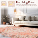Ultra Soft Area Rug, Non Slip, Stain Resistant, Washable Area Rugs for Living Room, Bedroom, Chic Distressed Botanical Art(Pink)