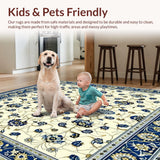 Ultra Soft Area Rug, Non Slip, Stain Resistant, Washable Area Rugs for Living Room, Bedroom, Classic Floral Artisan Collection(Beige)