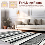 Ultra Soft Area Rug, Non Slip, Stain Resistant, Washable Area Rugs for Living Room, Bedroom, Contemporary Linear Art Rug with Striped Motif and Monochrome Appeal(Black)