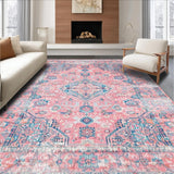 Ultra Soft Area Rug, Non Slip, Stain Resistant, Washable Area Rugs for Living Room, Bedroom, Pastel Elegant Medallion Design(Pink)