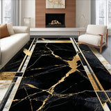 Ultra Soft Area Rug, Non Slip, Stain Resistant, Washable Area Rugs for Living Room, Bedroom, Chic Marbleized Luxe Aesthetic(Black)