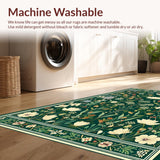 Ultra Soft Area Rug, Non Slip, Stain Resistant, Washable Area Rugs for Living Room, Bedroom, Artful Botanical Insect Composition(Green)