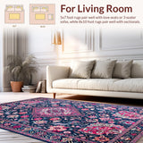 Ultra Soft Area Rug, Non Slip, Stain Resistant, Washable Area Rugs for Living Room, Bedroom, Rustic Multicolor Geometric Motifs(Blue)