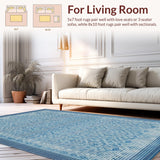 Ultra Soft Area Rug, Non Slip, Stain Resistant, Washable Area Rugs for Living Room, Bedroom, Transitional Grey Ogee Motif(Blue)