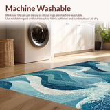 Ultra Soft Area Rug, Non Slip, Stain Resistant, Washable Area Rugs for Living Room, Bedroom, Coastal Seahorse Low Pile Rug with Oceanic Blue Swirls and Nautical Motifs(Blue)