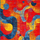 Ultra Soft Area Rug, Non Slip, Stain Resistant, Washable Area Rugs for Living Room, Bedroom, Chic Round Geometric Fusion(Red)