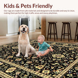 Ultra Soft Area Rug, Non Slip, Stain Resistant, Washable Area Rugs for Living Room, Bedroom, Timeless Botanical Tapestry Fusion(Black)