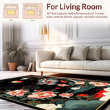 Ultra Soft Area Rug, Non Slip, Stain Resistant, Washable Area Rugs for Living Room, Bedroom, Vibrant Asian Inspired Motif(Black)