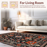 Ultra Soft Area Rug, Non Slip, Stain Resistant, Washable Area Rugs for Living Room, Bedroom, Elegant Black and Red Trellis(Black)