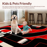 Ultra Soft Area Rug, Non Slip, Stain Resistant, Washable Area Rugs for Living Room, Bedroom, Dynamic Red and Black Patterns(Red)