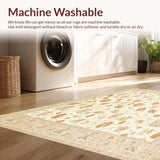 Ultra Soft Area Rug, Non Slip, Stain Resistant, Washable Area Rugs for Living Room, Bedroom, Low Pile Area Non Slip Beige Floral Design(Beige)