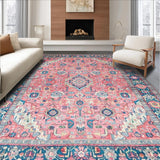 Ultra Soft Area Rug, Non Slip, Stain Resistant, Washable Area Rugs for Living Room, Bedroom, Charming Pastel Floral Motif(Pink)