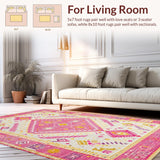 Ultra Soft Area Rug, Non Slip, Stain Resistant, Washable Area Rugs for Living Room, Bedroom, Elegant Earthy Geometric Details(Pink)