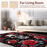 Ultra Soft Area Rug, Non Slip, Stain Resistant, Washable Area Rugs for Living Room, Bedroom, Elegant Red and Black Motif(Red)