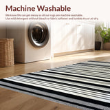 Ultra Soft Area Rug, Non Slip, Stain Resistant, Washable Area Rugs for Living Room, Bedroom, Monochrome Linear Layered Rug with Bold Black and White Contrast Stripes(Black)