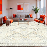 Ultra Soft Area Rug, Non Slip, Stain Resistant, Washable Area Rugs for Living Room, Bedroom, Neutral Taupe Tribal Diamond Area With Subtle Textured(Beige)
