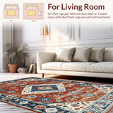 Ultra Soft Area Rug, Non Slip, Stain Resistant, Washable Area Rugs for Living Room, Bedroom, Elegant Distressed Medallion Design(Red)