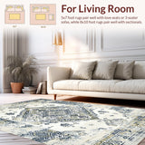 Ultra Soft Area Rug, Non Slip, Stain Resistant, Washable Area Rugs for Living Room, Bedroom, Refined Classic Tiled Arrangement(White)