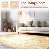 Ultra Soft Area Rug, Non Slip, Stain Resistant, Washable Area Rugs for Living Room, Bedroom, Beautiful Lightweight Entry with Subtle Beige Floral(Beige)