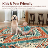 Ultra Soft Area Rug, Non Slip, Stain Resistant, Washable Area Rugs for Living Room, Bedroom, Chic Teal and Cream Mosaic(Red)