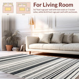 Ultra Soft Area Rug, Non Slip, Stain Resistant, Washable Area Rugs for Living Room, Bedroom, Black and White Linear Stripe Rug, Absorbent Layered Pattern, Non Slip Base(Black)