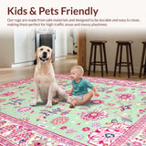 Ultra Soft Area Rug, Non Slip, Stain Resistant, Washable Area Rugs for Living Room, Bedroom, Trendy Modern Medallion Style(Pink)