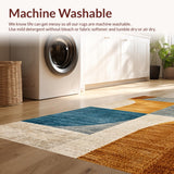 Ultra Soft Area Rug, Non Slip, Stain Resistant, Washable Area Rugs for Living Room, Bedroom, Abstract Checkered Brown Blue Living Room Rug(Gold)