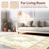 Ultra Soft Area Rug, Non Slip, Stain Resistant, Washable Area Rugs for Living Room, Bedroom, Artisan with Symmetrical Floral Petals and Dot Details(White)