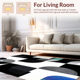 Ultra Soft Area Rug, Non Slip, Stain Resistant, Washable Area Rugs for Living Room, Bedroom, Sleek Monochrome Abstract Motif(Black)