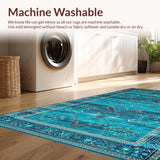 Ultra Soft Area Rug, Non Slip, Stain Resistant, Washable Area Rugs for Living Room, Bedroom, Elegant Nature-Infused Print Design(Blue)