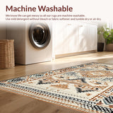 Ultra Soft Area Rug, Non Slip, Stain Resistant, Washable Area Rugs for Living Room, Bedroom, Classic Vintage Medallion Burst(Beige)