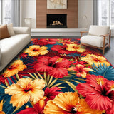 Ultra Soft Area Rug, Non Slip, Stain Resistant, Washable Area Rugs for Living Room, Bedroom, Chic Exotic Blooming Design(Red)