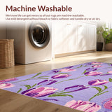 Ultra Soft Area Rug, Non Slip, Stain Resistant, Washable Area Rugs for Living Room, Bedroom, Delicate Lavender Floral Print Ensemble(Purple)