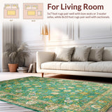 Ultra Soft Area Rug, Non Slip, Stain Resistant, Washable Area Rugs for Living Room, Bedroom, Faded Floral Rustic Charm(Blue)
