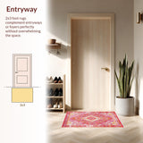 Ultra Soft Area Rug, Non Slip, Stain Resistant, Washable Area Rugs for Living Room, Bedroom, Rustic Textured Geometric Palette(Pink)