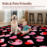 Ultra Soft Area Rug, Non Slip, Stain Resistant, Washable Area Rugs for Living Room, Bedroom, Cute Black Cat Whimsical Print(Red)