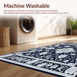 Ultra Soft Area Rug, Non Slip, Stain Resistant, Washable Area Rugs for Living Room, Bedroom, Navy and Silver Abstract Floral Area with Intricate(Blue)