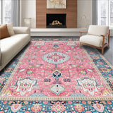 Ultra Soft Area Rug, Non Slip, Stain Resistant, Washable Area Rugs for Living Room, Bedroom, Rustic Soft Toned Geometric Beauty(Pink)