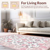 Ultra Soft Area Rug, Non Slip, Stain Resistant, Washable Area Rugs for Living Room, Bedroom, Lively Round Blossom Visual(White)