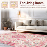 Ultra Soft Area Rug, Non Slip, Stain Resistant, Washable Area Rugs for Living Room, Bedroom, Stylish Boho Tiled Blossom Design(Ivory)