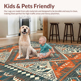Ultra Soft Area Rug, Non Slip, Stain Resistant, Washable Area Rugs for Living Room, Bedroom, Artful Abstract Trellis Composition(Orange)