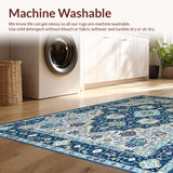 Ultra Soft Area Rug, Non Slip, Stain Resistant, Washable Area Rugs for Living Room, Bedroom, Artistic Geometric Floral Ensemble(Blue)