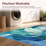 Ultra Soft Area Rug, Non Slip, Stain Resistant, Washable Area Rugs for Living Room, Bedroom, Seahorse Motif Rug with Oceanic Teal and Blue Hues and Contemporary Wave Design(Blue)