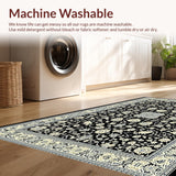 Ultra Soft Area Rug, Non Slip, Stain Resistant, Washable Area Rugs for Living Room, Bedroom, Contemporary Black Abstract Flourish(Black)