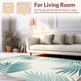 Ultra Soft Area Rug, Non Slip, Stain Resistant, Washable Area Rugs for Living Room, Bedroom, Coastal Blues with Leaf Motifs(Beige)