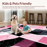 Ultra Soft Area Rug, Non Slip, Stain Resistant, Washable Area Rugs for Living Room, Bedroom, Stylish Low Pile Artistic Design(Pink)